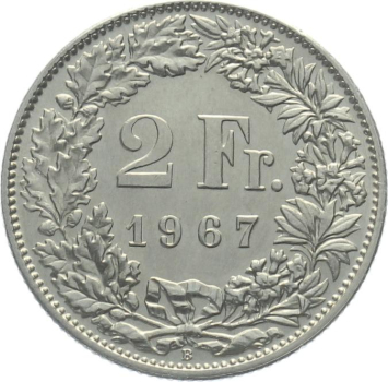 Preview: 2 Franken 1967 B - fast stempelglanz